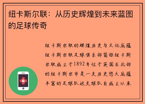 纽卡斯尔联：从历史辉煌到未来蓝图的足球传奇